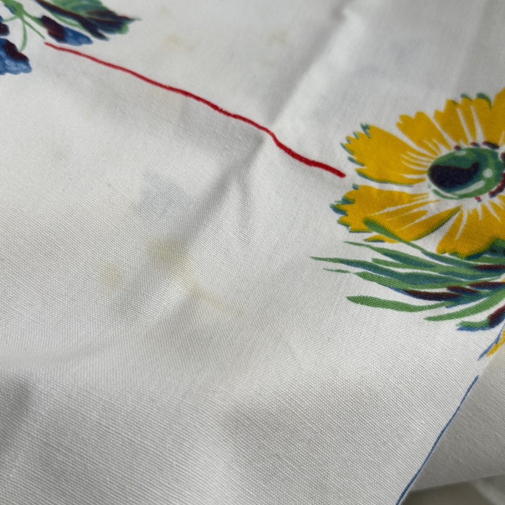 Vintage 1950s Floral & Strawberry Printed Tablecloth – Mid-Century Farmhouse - Picture 10 of 16